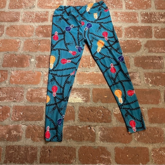 Lularoe Tall and Curvy stretchy Leggings Light Bulbs Unicorn turquoise & black - Picture 1 of 11
